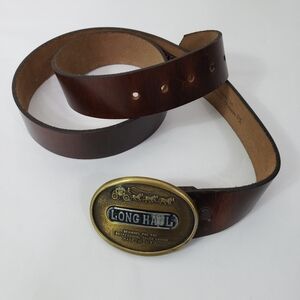 Long Haul brown harness leather oil tanned belt heavy bronze metal buckle truck